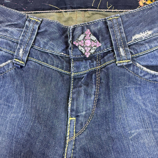 We Are Replay Women’s Blue Denim Jeans Embellished Waist Low Rise Size 28