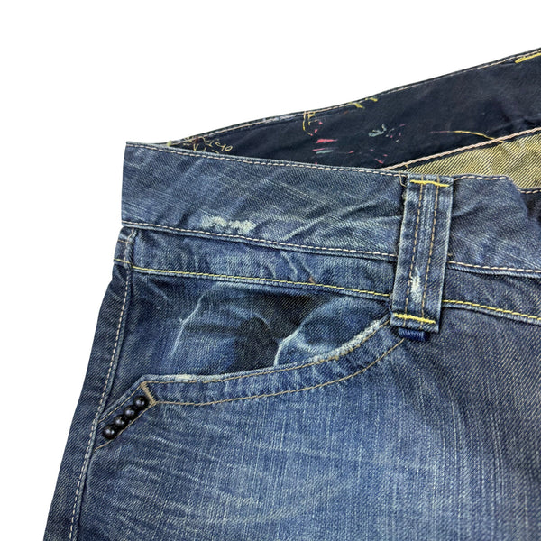 We Are Replay Women’s Blue Denim Jeans Embellished Waist Low Rise Size 28