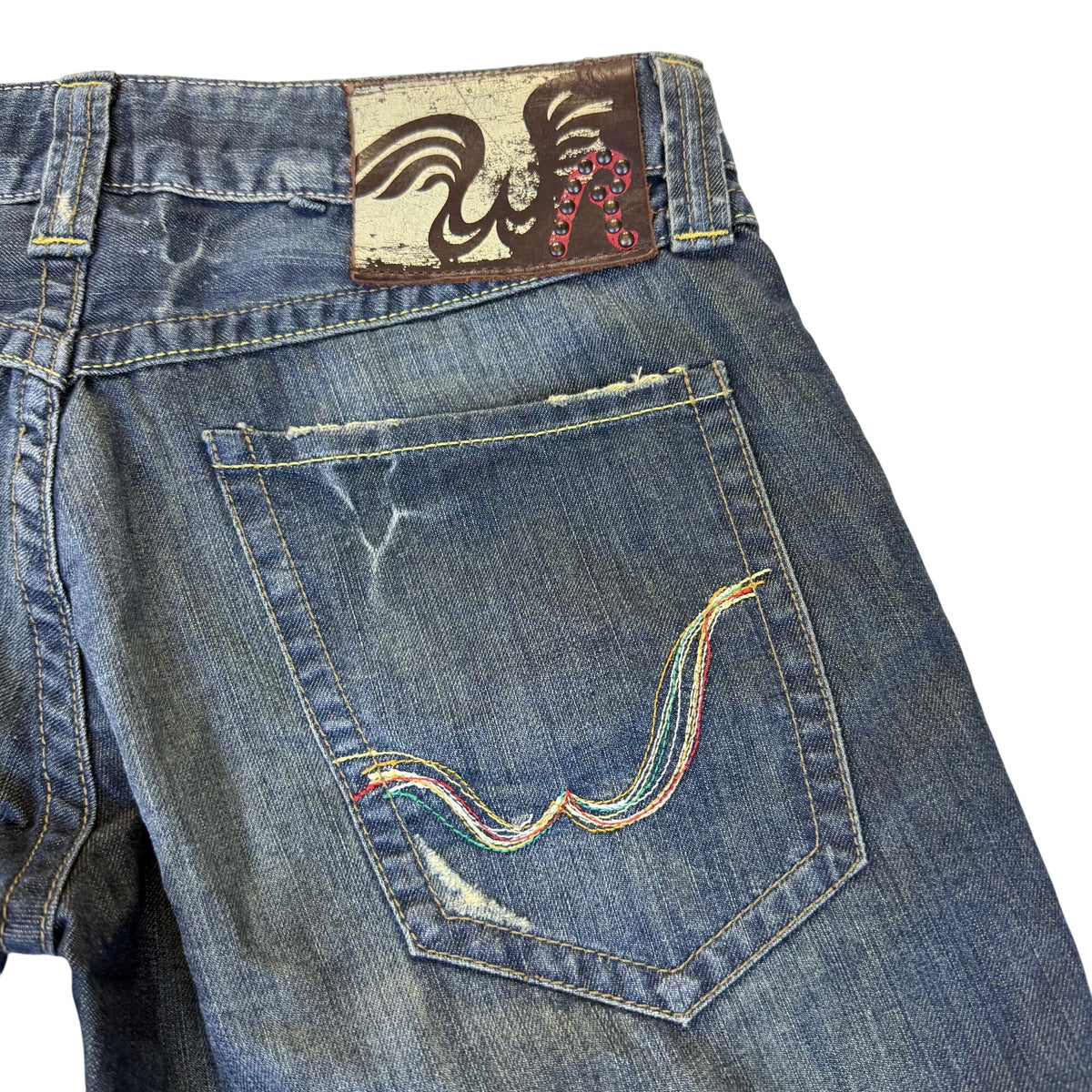 We Are Replay Women’s Blue Denim Jeans Embellished Waist Low Rise Size 28