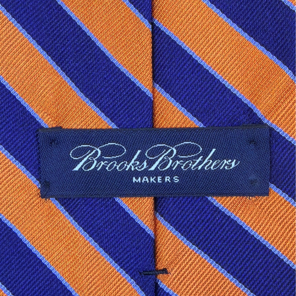Vintage Brooks Brothers Orange & Blue Silk Striped Tie Classic Design Accessory