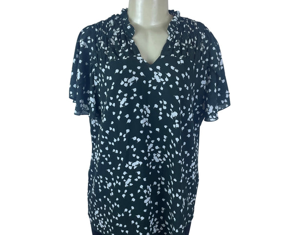 Dokotoo Womens Green Chiffon Floral Ruffle V-Neck Blouse Short Sleeve Sz L - New