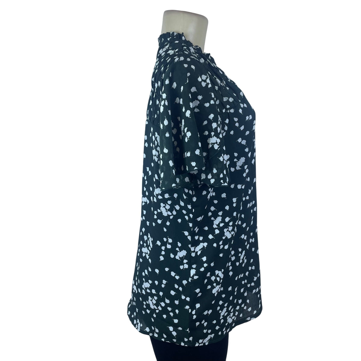 Dokotoo Womens Green Chiffon Floral Ruffle V-Neck Blouse Short Sleeve Sz L - New