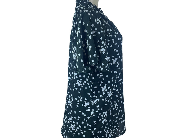 Dokotoo Womens Green Chiffon Floral Ruffle V-Neck Blouse Short Sleeve Sz L - New