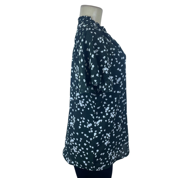 Dokotoo Womens Green Chiffon Floral Ruffle V-Neck Blouse Short Sleeve Sz L - New