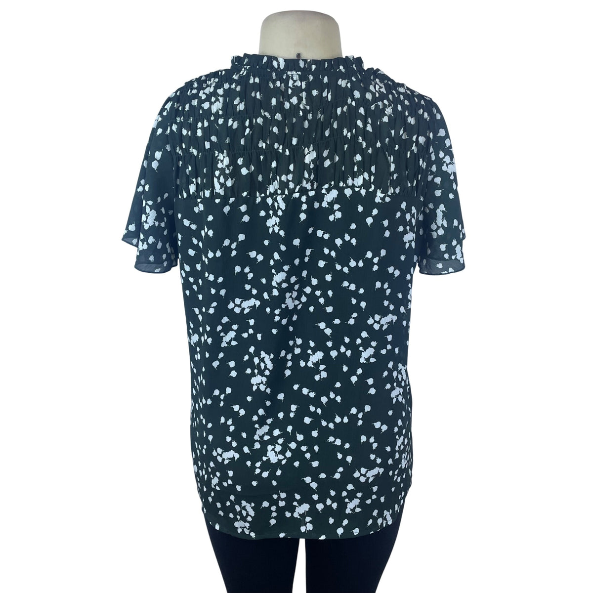 Dokotoo Womens Green Chiffon Floral Ruffle V-Neck Blouse Short Sleeve Sz L - New