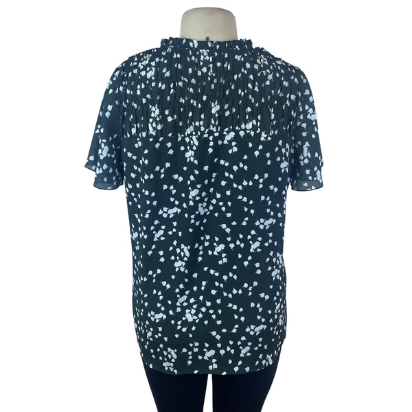 Dokotoo Womens Green Chiffon Floral Ruffle V-Neck Blouse Short Sleeve Sz L - New