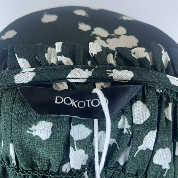 Dokotoo Womens Green Chiffon Floral Ruffle V-Neck Blouse Short Sleeve Sz L - New