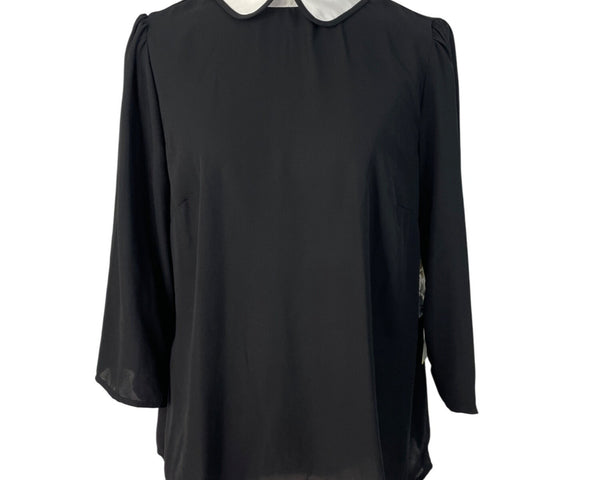 Cece Women's Black & White Peter Pan Collar Blouse With Back Tie Sz S - New