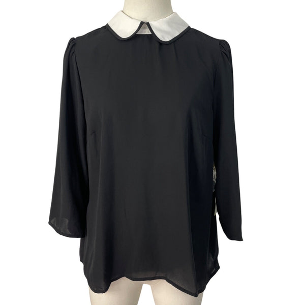Cece Women's Black & White Peter Pan Collar Blouse With Back Tie Sz S - New