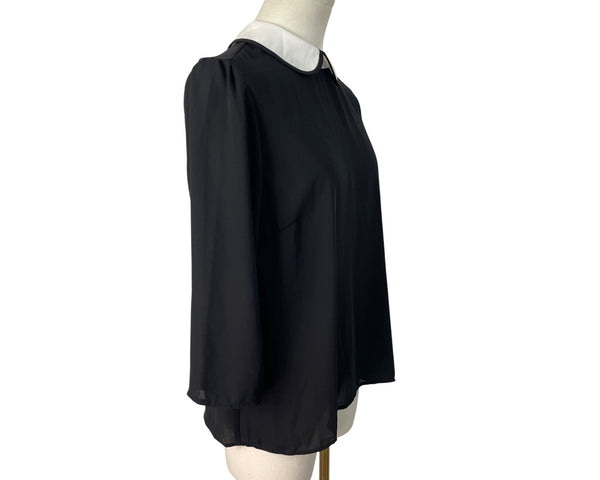 Cece Women's Black & White Peter Pan Collar Blouse With Back Tie Sz S - New