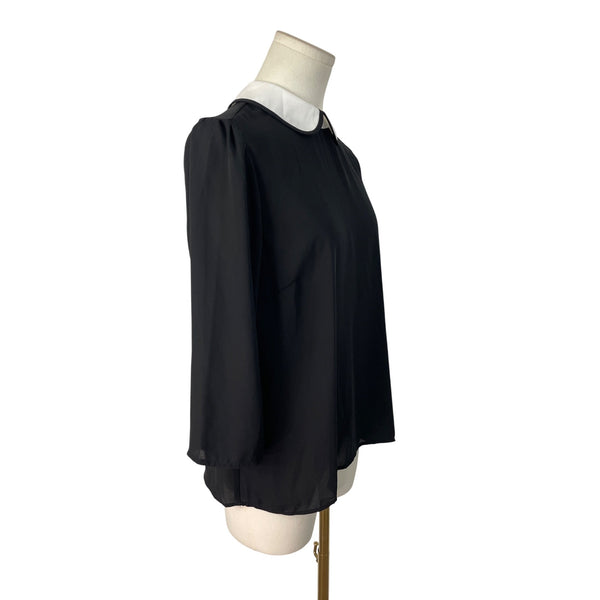 Cece Women's Black & White Peter Pan Collar Blouse With Back Tie Sz S - New
