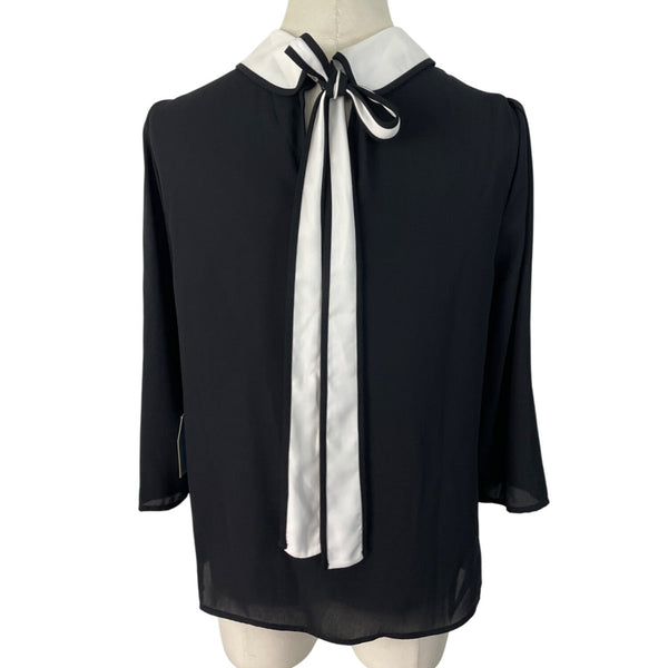 Cece Women's Black & White Peter Pan Collar Blouse With Back Tie Sz S - New