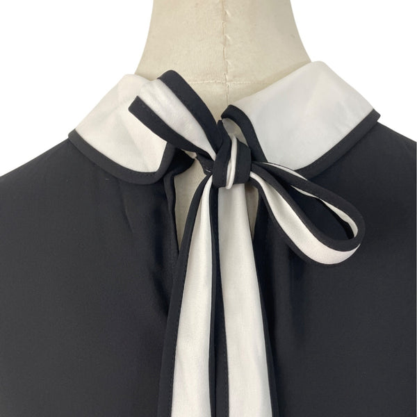 Cece Women's Black & White Peter Pan Collar Blouse With Back Tie Sz S - New