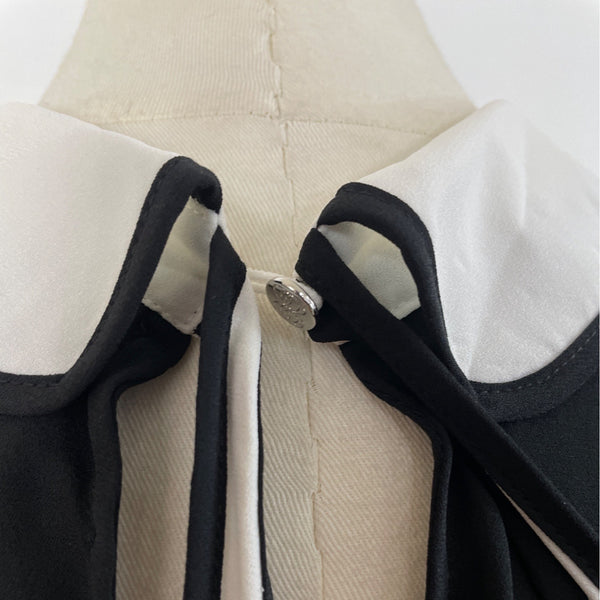 Cece Women's Black & White Peter Pan Collar Blouse With Back Tie Sz S - New