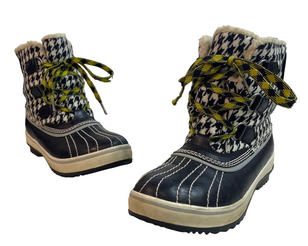 Sorel Women's Black And White Winter Snow Tivoli Houndstooth Boots Sz 6