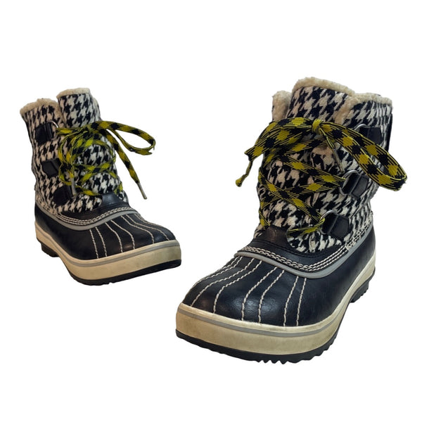 Sorel Women's Black And White Winter Snow Tivoli Houndstooth Boots Sz 6