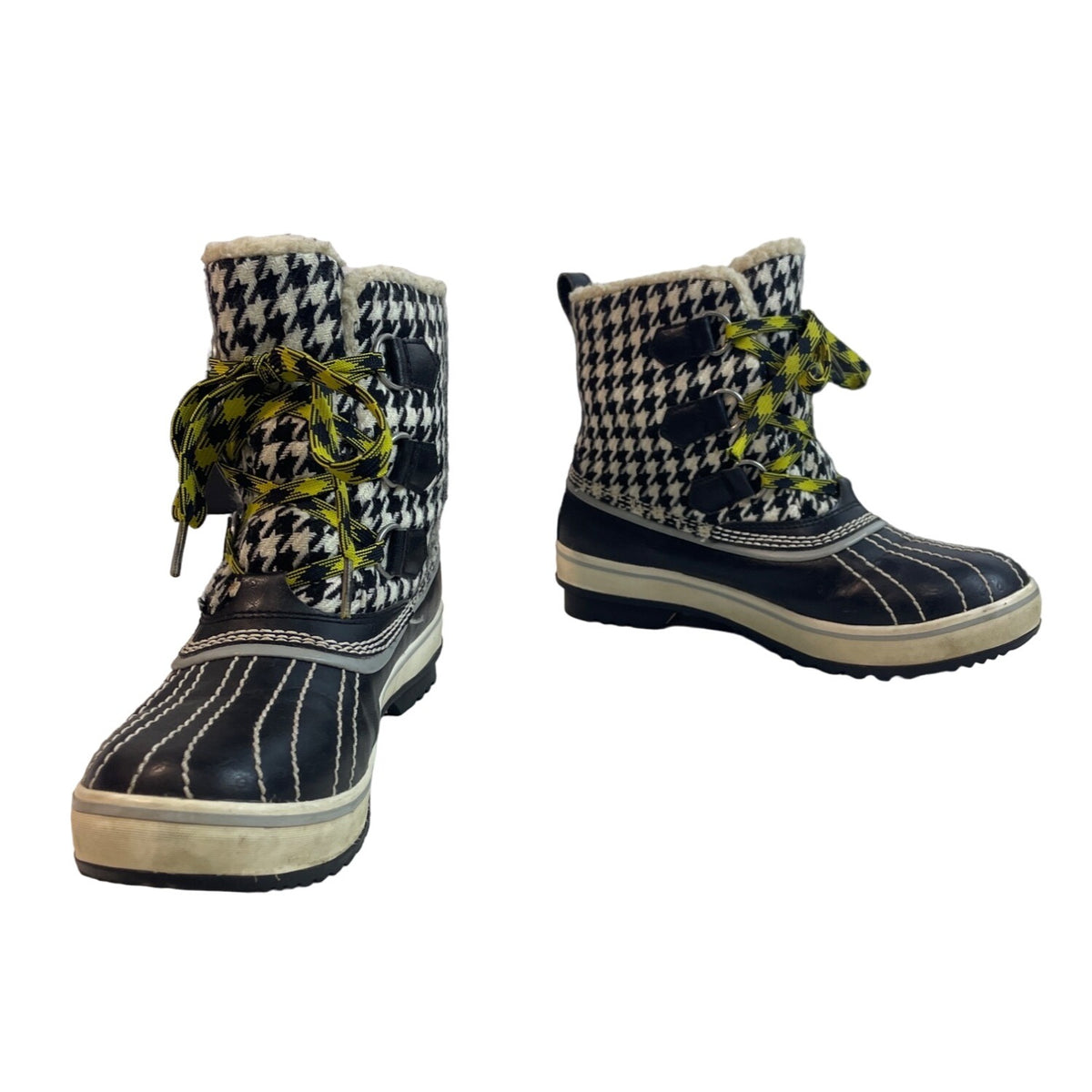 Sorel Women's Black And White Winter Snow Tivoli Houndstooth Boots Sz 6