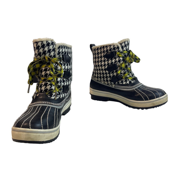 Sorel Women's Black And White Winter Snow Tivoli Houndstooth Boots Sz 6