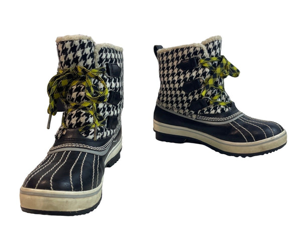 Sorel Women's Black And White Winter Snow Tivoli Houndstooth Boots Sz 6