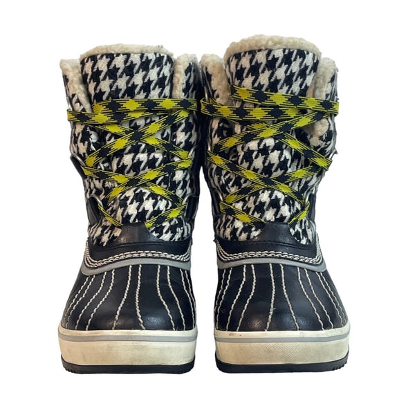 Sorel Women's Black And White Winter Snow Tivoli Houndstooth Boots Sz 6