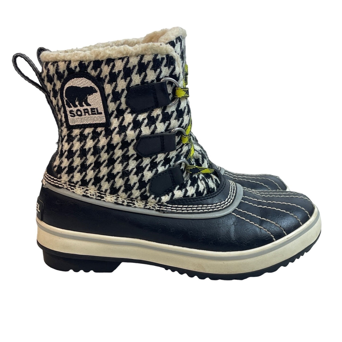 Sorel Women's Black And White Winter Snow Tivoli Houndstooth Boots Sz 6