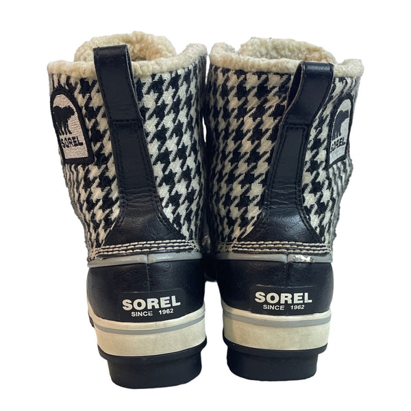 Sorel Women's Black And White Winter Snow Tivoli Houndstooth Boots Sz 6