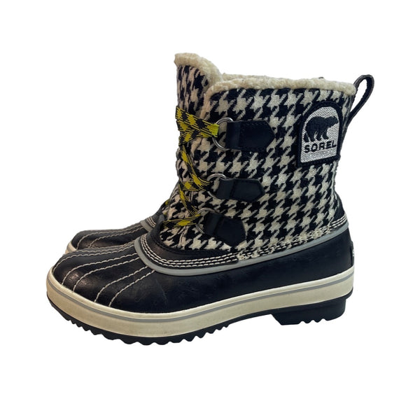 Sorel Women's Black And White Winter Snow Tivoli Houndstooth Boots Sz 6