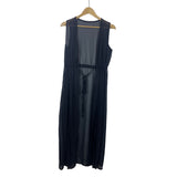 Black Sheer Sleeveless Dress With Adjustable Waist Tie Chiffon Beach Wear Sz L
