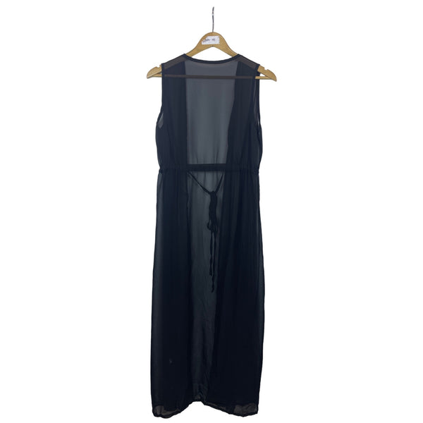 Black Sheer Sleeveless Dress With Adjustable Waist Tie Chiffon Beach Wear Sz L