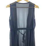 Black Sheer Sleeveless Dress With Adjustable Waist Tie Chiffon Beach Wear Sz L