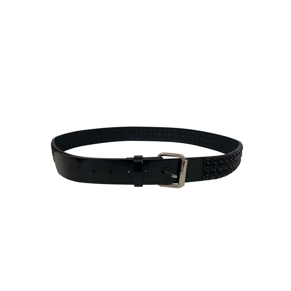 Black Studded Manmade Belt XL Adjustable Silver Buckle Unisex Punk Gothic Rock Style