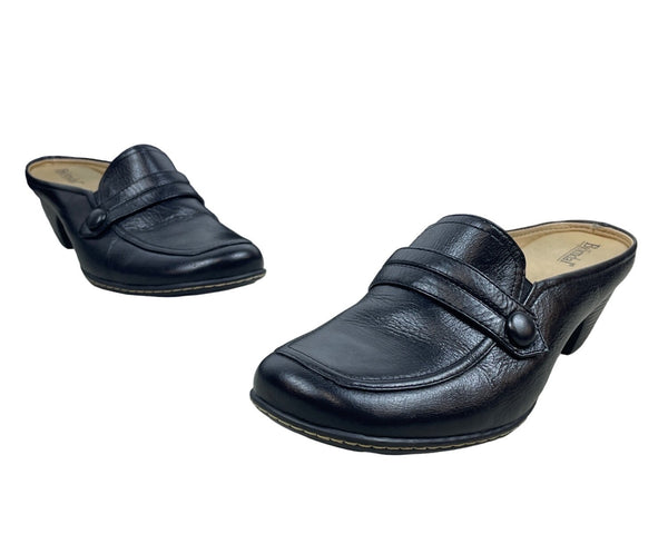 Björndal Women's Black Leather Gena Backless Slip On Comfort Clog Shoes Sz 8.5M