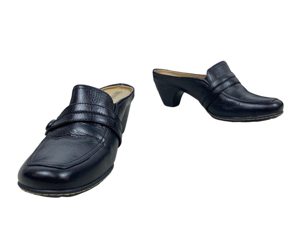 Björndal Women's Black Leather Gena Backless Slip On Comfort Clog Shoes Sz 8.5M