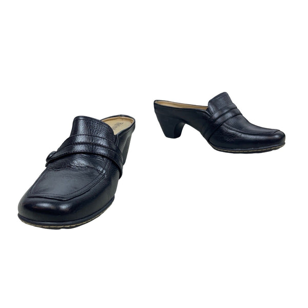 Björndal Women's Black Leather Gena Backless Slip On Comfort Clog Shoes Sz 8.5M