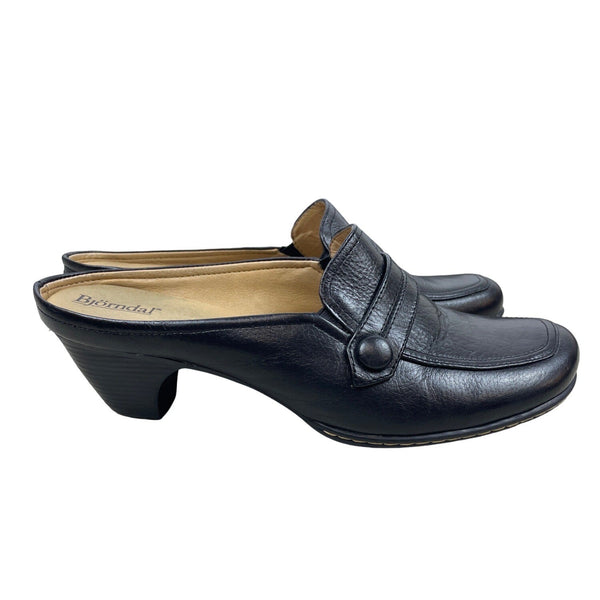 Björndal Women's Black Leather Gena Backless Slip On Comfort Clog Shoes Sz 8.5M