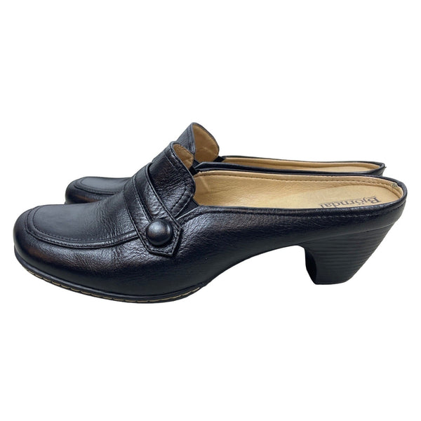 Björndal Women's Black Leather Gena Backless Slip On Comfort Clog Shoes Sz 8.5M