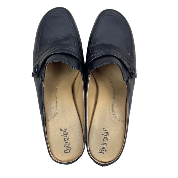 Björndal Women's Black Leather Gena Backless Slip On Comfort Clog Shoes Sz 8.5M