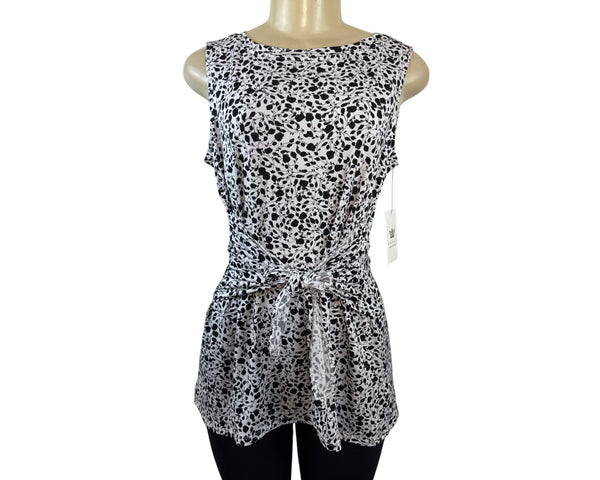 Chaus New York Women's Black & White Sleeveless Wrap Top W/ Waist Tie Sz M - New