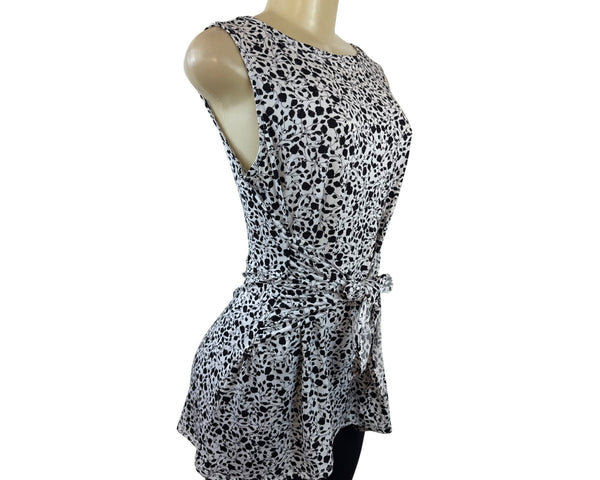 Chaus New York Women's Black & White Sleeveless Wrap Top W/ Waist Tie Sz M - New