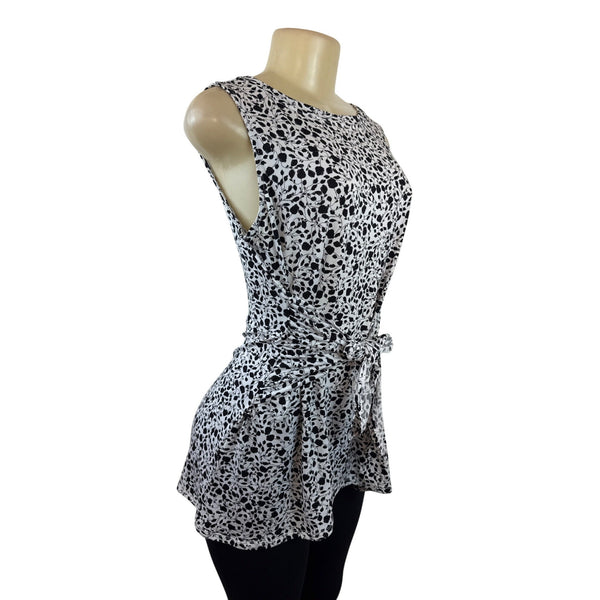 Chaus New York Women's Black & White Sleeveless Wrap Top W/ Waist Tie Sz M - New