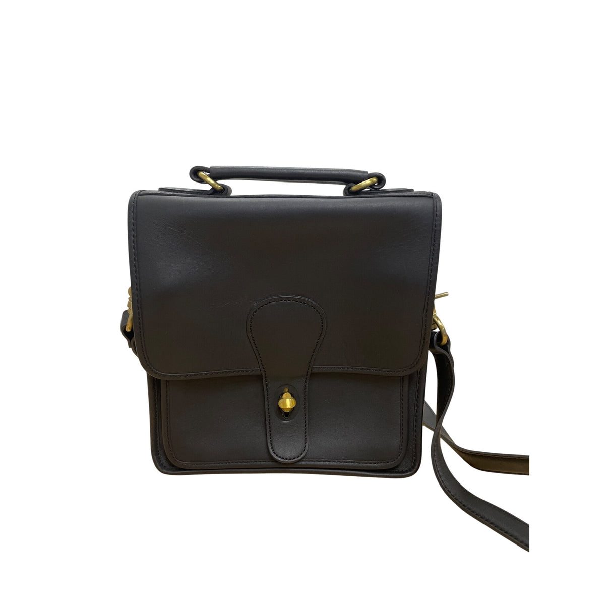 Genuine Leather Black Shoulder Bag With Top Handle & Gold-Tone Hardware 202-02