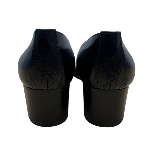 Ralph Lauren Black Leather Croc Embossed Toe Low Heel Pumps Sz 6B