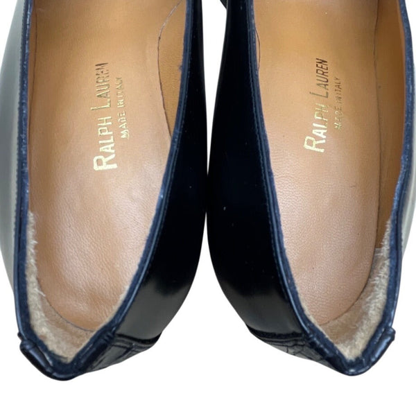 Ralph Lauren Black Leather Croc Embossed Toe Low Heel Pumps Sz 6B