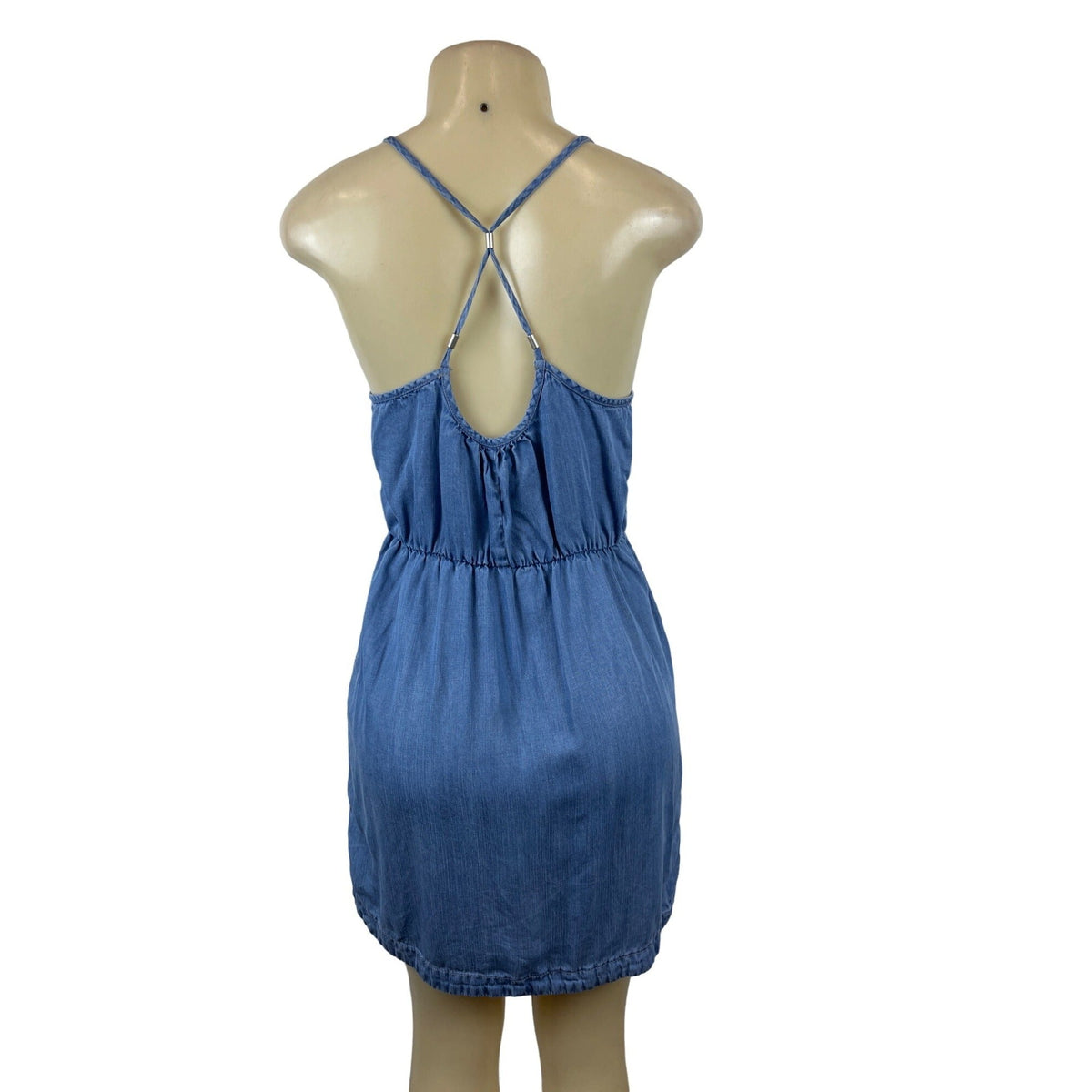 Life In Progress Womens Blue Sleeveless Denim Mini Dress W Pockets Sz S