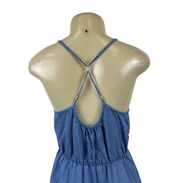 Life In Progress Womens Blue Sleeveless Denim Mini Dress W Pockets Sz S