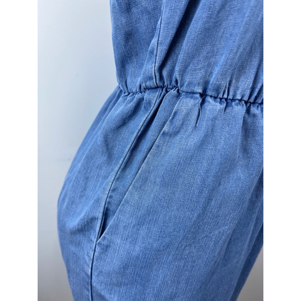Life In Progress Womens Blue Sleeveless Denim Mini Dress W Pockets Sz S