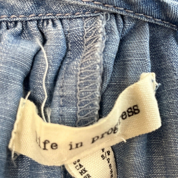 Life In Progress Womens Blue Sleeveless Denim Mini Dress W Pockets Sz S
