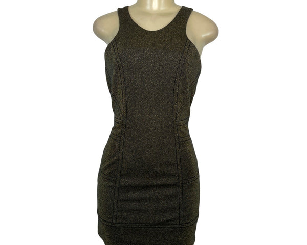 BCBGGeneration Black Gold Glitter Mini Bodycon Dress Sleeveless Racerback Sz S
