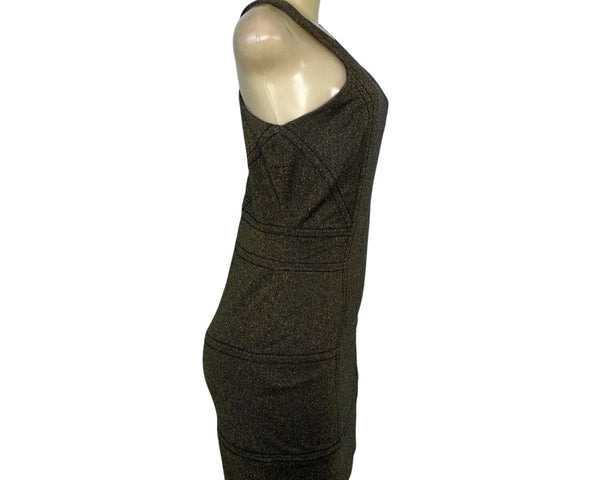 BCBGGeneration Black Gold Glitter Mini Bodycon Dress Sleeveless Racerback Sz S