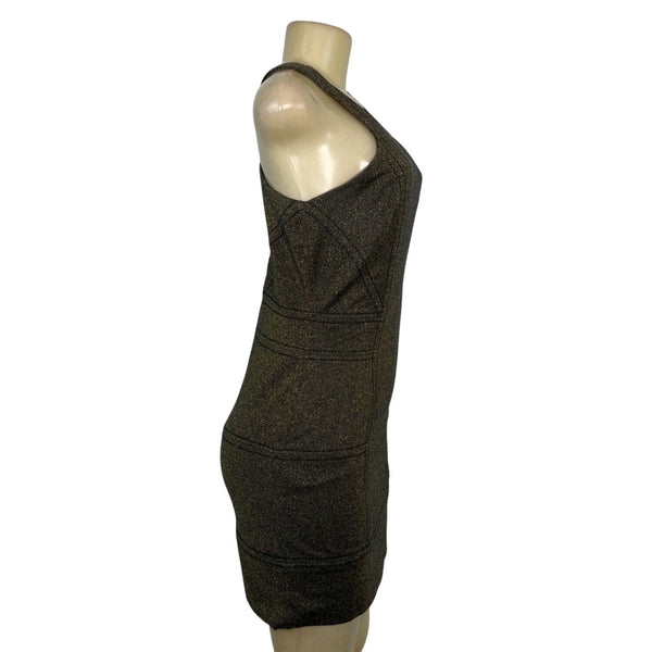 BCBGGeneration Black Gold Glitter Mini Bodycon Dress Sleeveless Racerback Sz S